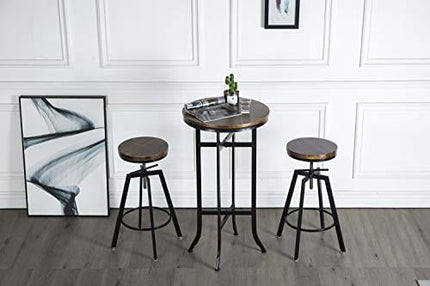 GIMHAI HOME Bar Height Round Tables,Pub Bistro Cocktail Pedestal Table,Kitchen, Dining&Living Room Table - Black Metal Base - Natural Wood Top - Rustic Brown (022 bar Table)