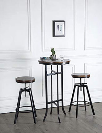 GIMHAI HOME Bar Height Round Tables,Pub Bistro Cocktail Pedestal Table,Kitchen, Dining&Living Room Table - Black Metal Base - Natural Wood Top - Rustic Brown (022 bar Table)