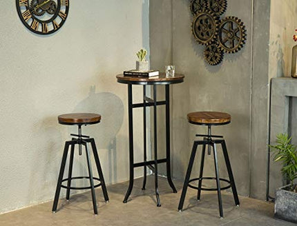 GIMHAI HOME Bar Height Round Tables,Pub Bistro Cocktail Pedestal Table,Kitchen, Dining&Living Room Table - Black Metal Base - Natural Wood Top - Rustic Brown (022 bar Table)