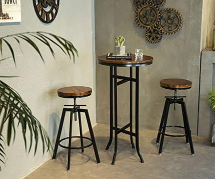 GIMHAI HOME Bar Height Round Tables,Pub Bistro Cocktail Pedestal Table,Kitchen, Dining&Living Room Table - Black Metal Base - Natural Wood Top - Rustic Brown (022 bar Table)