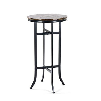 GIMHAI HOME Bar Height Round Tables,Pub Bistro Cocktail Pedestal Table,Kitchen, Dining&Living Room Table - Black Metal Base - Natural Wood Top - Rustic Brown (022 bar Table)