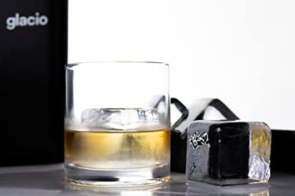 Glacio Premium Clear Cube Ice Duo - Clear Ice Mold for Clear Cube Ice Maker - Whiskey Large Clear Ice Cube Maker Mold 2 Inch - Crystal Clear Ice Maker Cube - 2 Ice Cubes Clear