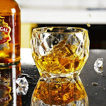 GLASKEY Unique Whiskey Glasses Set of 4, 12 oz Extra Wide Heavy Sturdy Scotch Glasses for Men, Diamond Look Lead-free Bourbon Glasses Fits Big Ice Ball (4 Pack, Clear)