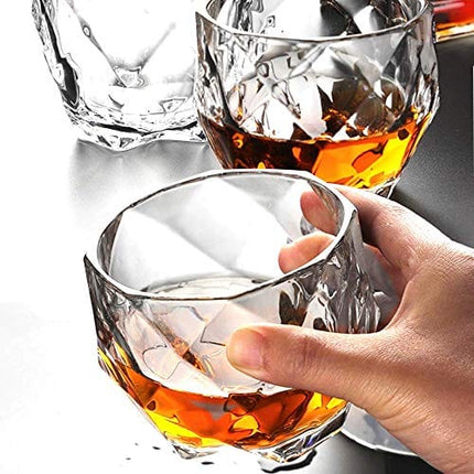 GLASKEY Unique Whiskey Glasses Set of 4, 12 oz Extra Wide Heavy Sturdy Scotch Glasses for Men, Diamond Look Lead-free Bourbon Glasses Fits Big Ice Ball (4 Pack, Clear)