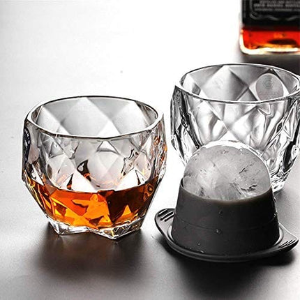 GLASKEY Unique Whiskey Glasses Set of 4, 12 oz Extra Wide Heavy Sturdy Scotch Glasses for Men, Diamond Look Lead-free Bourbon Glasses Fits Big Ice Ball (4 Pack, Clear)