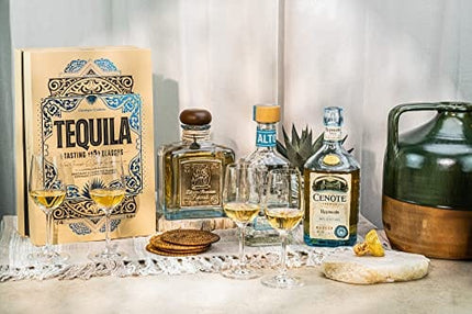 Tequila Tasting and Sipping Glasses | Tequila Tasting Collection | Set of 4 | 5.5 oz Crystal Snifter Copitas for Drinking Blanco, Reposado, Anejo Tequilas | Liquor and Spirits Glassware Sippers