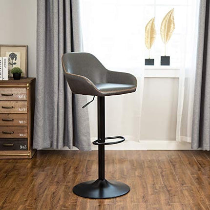 glitzhome Mid Century Bar Stools Set of 2 Vintage Swivel Leather Adjustable Bar Chair with Backrest and Footrest, Modern Pub Kitchen Counter Height Barstools, Dark Grey