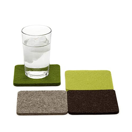 Graf Lantz Bierfilzl 100% Merino Wool Moisture Wicking, Absorbent Felt Coasters, Square, Multi-Color Set of 4, Forest