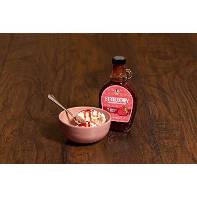 Green Jay Gourmet Strawberry Syrup - 3 Ingredient Premium Breakfast Syrup with Fresh Strawberries, Cane Sugar & Lemon Juice - All-Natural, Non-GMO Pancake Syrup, Waffle Syrup & Dessert Syrup - 8 Ounce
