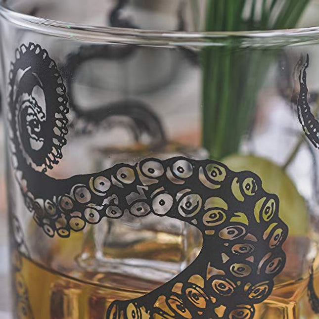 Greenline Goods Whiskey Glasses - 10 Oz Tumbler Gift Set – Kraken Whiskey Glasses (Set of 2) | Rocks Glass Octopus Decor | Old Fashioned Rocks Glasses