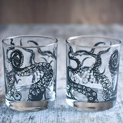 Greenline Goods Whiskey Glasses - 10 Oz Tumbler Gift Set – Kraken Whiskey Glasses (Set of 2) | Rocks Glass Octopus Decor | Old Fashioned Rocks Glasses