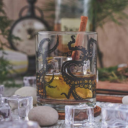 Greenline Goods Whiskey Glasses - 10 Oz Tumbler Gift Set – Kraken Whiskey Glasses (Set of 2) | Rocks Glass Octopus Decor | Old Fashioned Rocks Glasses