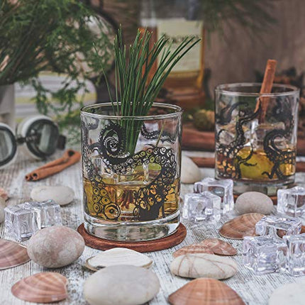 Greenline Goods Whiskey Glasses - 10 Oz Tumbler Gift Set – Kraken Whiskey Glasses (Set of 2) | Rocks Glass Octopus Decor | Old Fashioned Rocks Glasses