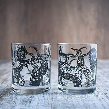 Greenline Goods Whiskey Glasses - 10 Oz Tumbler Gift Set – Kraken Whiskey Glasses (Set of 2) | Rocks Glass Octopus Decor | Old Fashioned Rocks Glasses