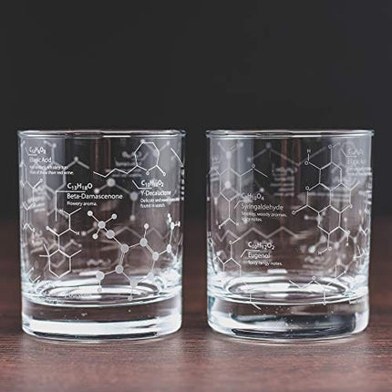 Greenline Goods Whiskey Glasses - 10 oz Tumbler Gift Set – Science of Whisky Glasses (Set of 2) Etched with Whiskey Chemistry Molecules | Old Fashioned Rocks Glass