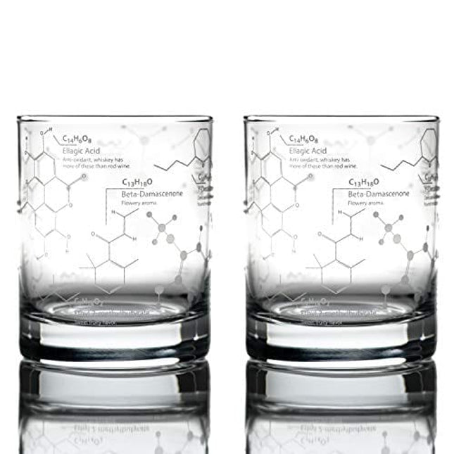Greenline Goods Whiskey Glasses - 10 oz Tumbler Gift Set – Science of Whisky Glasses (Set of 2) Etched with Whiskey Chemistry Molecules | Old Fashioned Rocks Glass