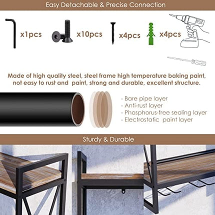 GWH Industrial Wine Rack Wall Mounted - (2 Tier - 23.6in - Black), Easy to Install, Hanging Wine Rack, 100% Pine Solid Wood, Durable Steel