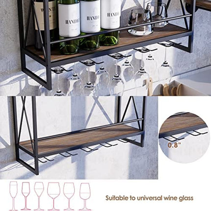 GWH Industrial Wine Rack Wall Mounted - (2 Tier - 23.6in - Black), Easy to Install, Hanging Wine Rack, 100% Pine Solid Wood, Durable Steel