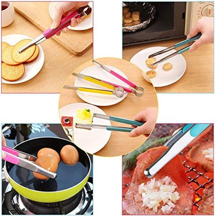 HANSA Blue Color 2PCS Stainless Steel Food Ice Tong Baking BBQ Tongs Cooking Utensils with ABS Plastic Handle 9 Inch came with Silicone Basting Brush for Grilling
