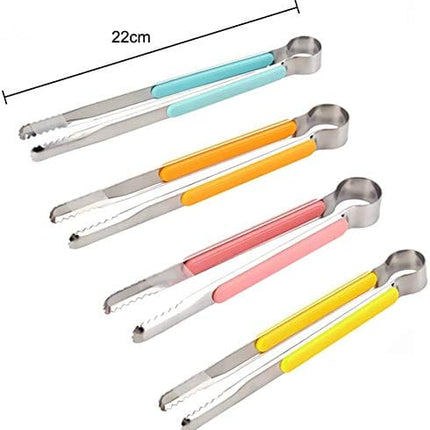 HANSA Blue Color 2PCS Stainless Steel Food Ice Tong Baking BBQ Tongs Cooking Utensils with ABS Plastic Handle 9 Inch came with Silicone Basting Brush for Grilling