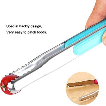 HANSA Blue Color 2PCS Stainless Steel Food Ice Tong Baking BBQ Tongs Cooking Utensils with ABS Plastic Handle 9 Inch came with Silicone Basting Brush for Grilling