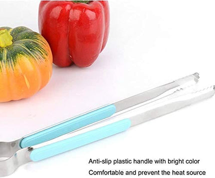 HANSA Blue Color 2PCS Stainless Steel Food Ice Tong Baking BBQ Tongs Cooking Utensils with ABS Plastic Handle 9 Inch came with Silicone Basting Brush for Grilling