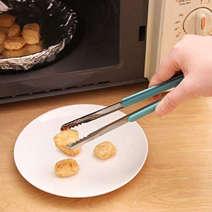 HANSA Blue Color 2PCS Stainless Steel Food Ice Tong Baking BBQ Tongs Cooking Utensils with ABS Plastic Handle 9 Inch came with Silicone Basting Brush for Grilling