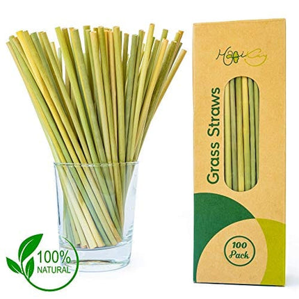 100% Organic Grass Straws Drinking - Pack of 100 Natural Eco Friendly Biodegradable Drinking Straws - Disposable, Safer, Healthier Than Reusable Bamboo Straws Reusable, Paper, Wheat, Plastic Straws