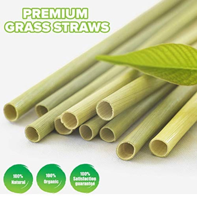 100% Organic Grass Straws Drinking - Pack of 100 Natural Eco Friendly Biodegradable Drinking Straws - Disposable, Safer, Healthier Than Reusable Bamboo Straws Reusable, Paper, Wheat, Plastic Straws