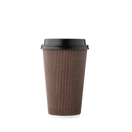 Harvest Pack GOURMET SHOWCASE [85 COUNT] HAKOWARE 16 oz Disposable Coffee Cups, Insulated Ripple Double-Walled Paper Cup with Lid, Brown Geometric, Tea Hot Chocolate Drinks To go