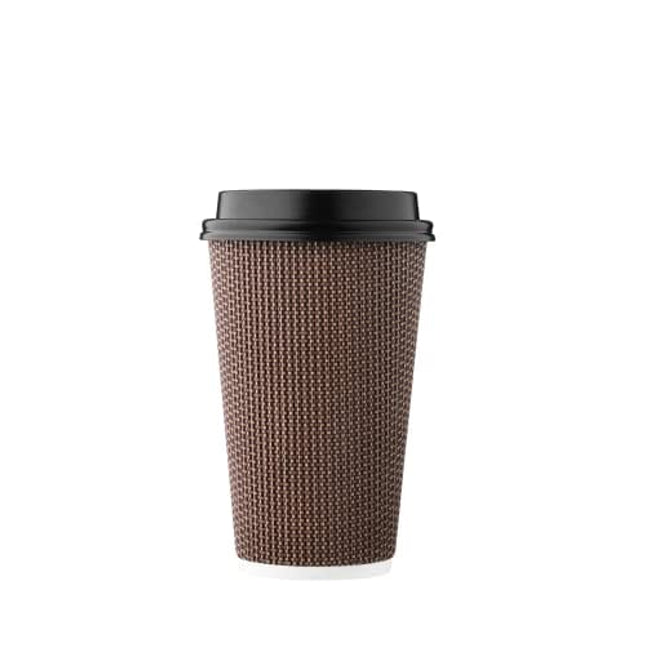 Harvest Pack GOURMET SHOWCASE [85 COUNT] HAKOWARE 16 oz Disposable Coffee Cups, Insulated Ripple Double-Walled Paper Cup with Lid, Brown Geometric, Tea Hot Chocolate Drinks To go