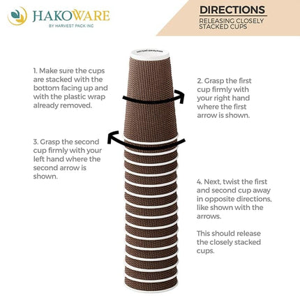 Harvest Pack GOURMET SHOWCASE [85 COUNT] HAKOWARE 16 oz Disposable Coffee Cups, Insulated Ripple Double-Walled Paper Cup with Lid, Brown Geometric, Tea Hot Chocolate Drinks To go