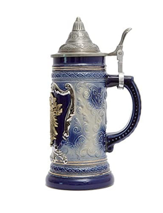 HAUCOZE Beer Stein Mug German Eagle Medallion Stanley Viking Tankard with Petwer Lid Birthday Gifts 0.6Liter