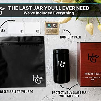 Herb Guard - Airtight Jar (1 Oz) and Smell Proof Container (500 ml) Comes with Humidity Pack to Keep Goods Fresh for Months