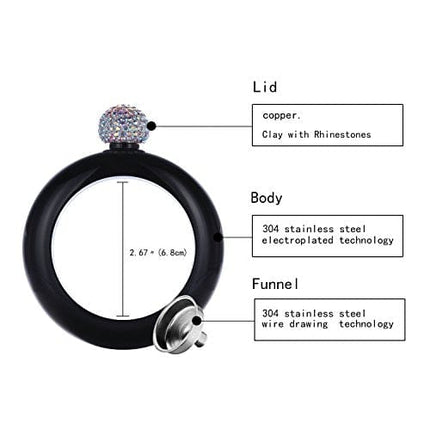 Hillside-Kit Bracelet Bangle Flask Handmade Crystal Lid Creative 304 Stainless Steel Wine Flask Gift For Women Girls Men Party Flask Hidden Liquor Flask Bracelet Funnel Set 3.5oz