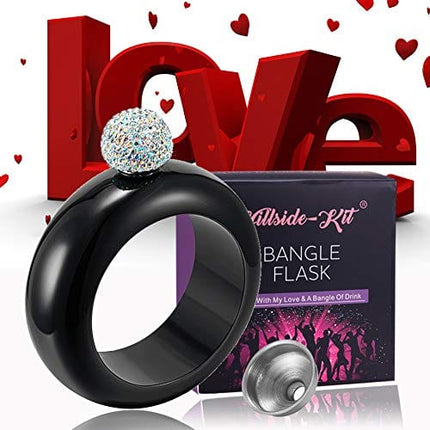 Hillside-Kit Bracelet Bangle Flask Handmade Crystal Lid Creative 304 Stainless Steel Wine Flask Gift For Women Girls Men Party Flask Hidden Liquor Flask Bracelet Funnel Set 3.5oz