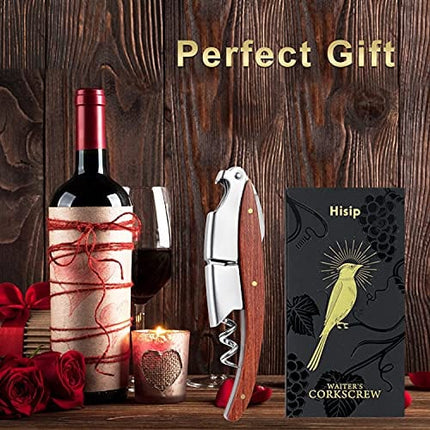 Hisip Wine Bottle Opener Upgrade Corkscrew Phoenix Design Red Dot Award Crafted Rosewood Handle, Quick Stainless Steel Wine Key for Beers and Wine Bottle, Gift for Waiters Bartenders, Father Day Gift