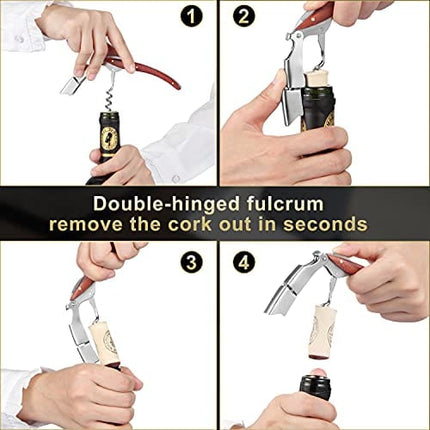 Hisip Wine Bottle Opener Upgrade Corkscrew Phoenix Design Red Dot Award Crafted Rosewood Handle, Quick Stainless Steel Wine Key for Beers and Wine Bottle, Gift for Waiters Bartenders, Father Day Gift