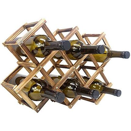 Foldable Wooden Wine Bottle Holder - Natural Wine Rack with 8 Slots - Wine Bottle Rack & Storage - Holds 10 Wine Bottles