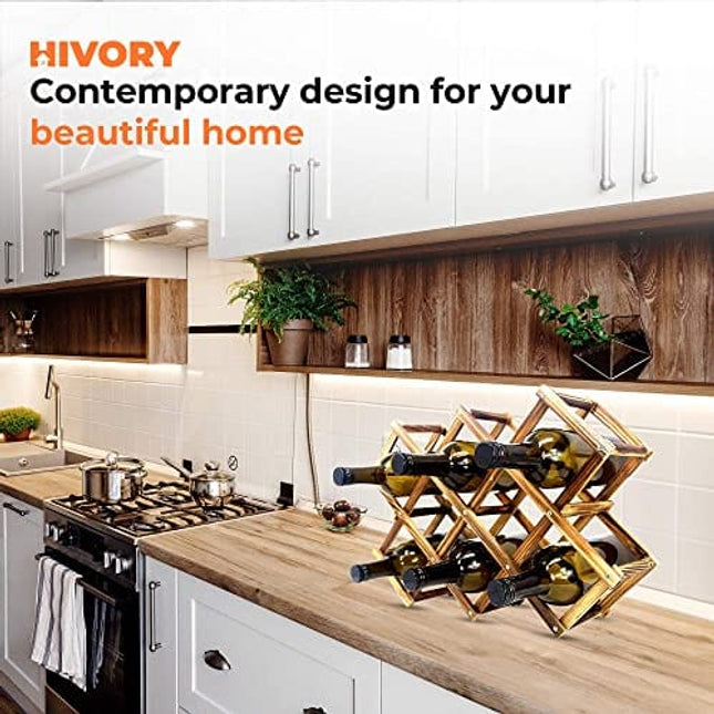 Foldable Wooden Wine Bottle Holder - Natural Wine Rack with 8 Slots - Wine Bottle Rack & Storage - Holds 10 Wine Bottles
