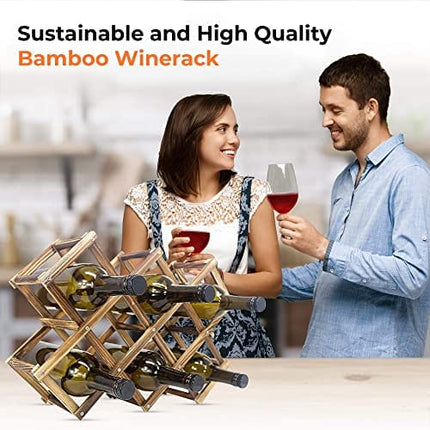 Foldable Wooden Wine Bottle Holder - Natural Wine Rack with 8 Slots - Wine Bottle Rack & Storage - Holds 10 Wine Bottles