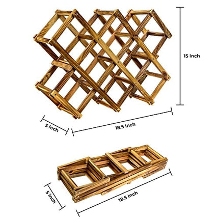 Foldable Wooden Wine Bottle Holder - Natural Wine Rack with 8 Slots - Wine Bottle Rack & Storage - Holds 10 Wine Bottles
