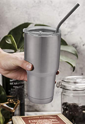 Hiware 12-Pack Black Stainless Steel Straws Reusable with Case - Metal Drinking Straws for 30oz and 20oz Tumblers Yeti Dishwasher Safe, 2 Cleaning Brushes Included