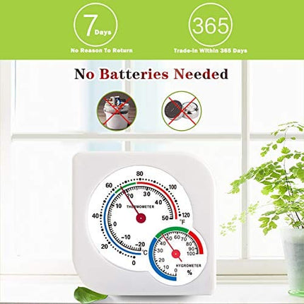 Indoor Thermometer , Hockham Humidity Gauge Room Thermometer Humidity Monitor No Battery Needed for Room,Greenhouse,Kitchen,Study,Bedroom,Wine Cellar,Basement(White)