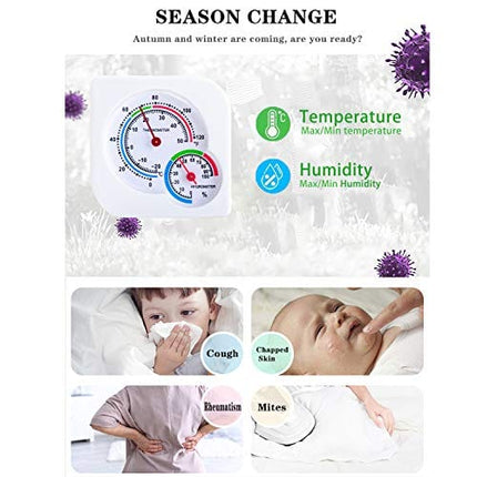 Indoor Thermometer , Hockham Humidity Gauge Room Thermometer Humidity Monitor No Battery Needed for Room,Greenhouse,Kitchen,Study,Bedroom,Wine Cellar,Basement(White)