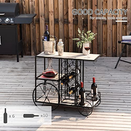 HOMCOM 16-Bottle Mobile Bar Cart with Wine Rack Storage, Featuring an Elegant Design & Three Shelves for Storage/Display
