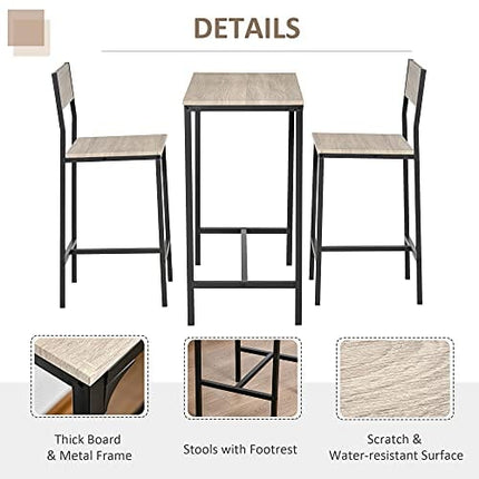 HOMCOM 3 Piece Industrial Bar Table Set, Counter Height Kitchen Dining Set with Bar Stool for Small Space, for Dining Room, Living Room, Apartment