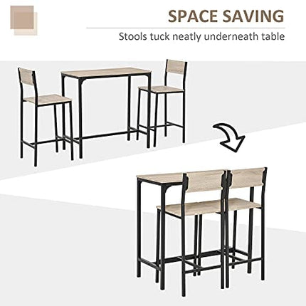 HOMCOM 3 Piece Industrial Bar Table Set, Counter Height Kitchen Dining Set with Bar Stool for Small Space, for Dining Room, Living Room, Apartment