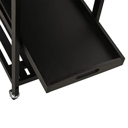 HOMCOM Kitchen Island Cart Rolling Trolley Utility Serving Cart with Stainless Steel Tabletop, Wine Rack & Drawer