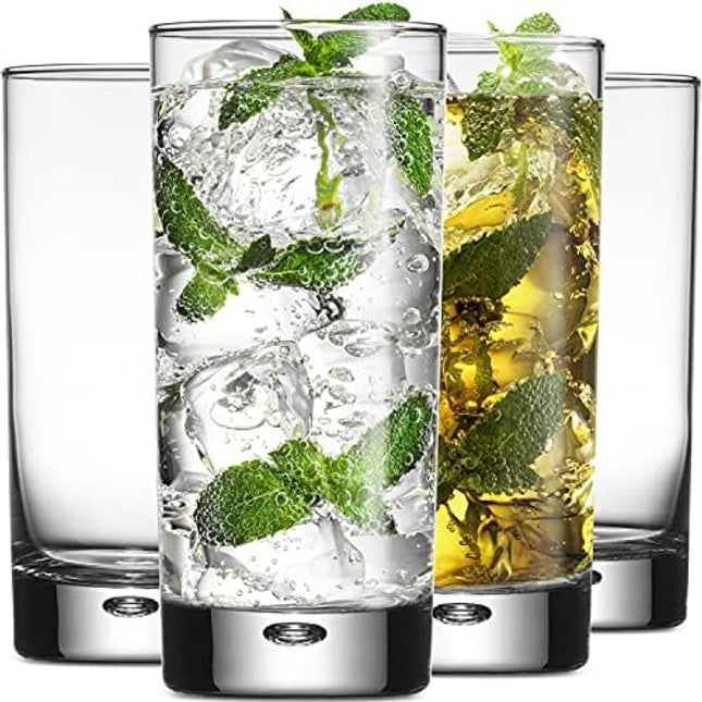 Home Essentials & Beyond Highball Glasses set of 4, 17 oz Drinking Glasses, Red Series Heavy Bubble Base.